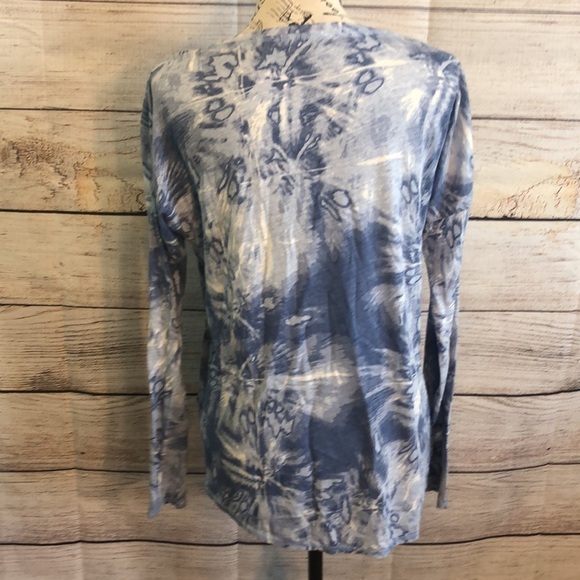 Elliott Lauren Batik Tie Dye Long Sleeve Tee Linen Size XS Blue - Picture 6 of 12